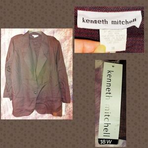 Kenneth Mitchell brand Dark Brown & Navy Lightly Houndstooth Woven Blazer Sz 18W